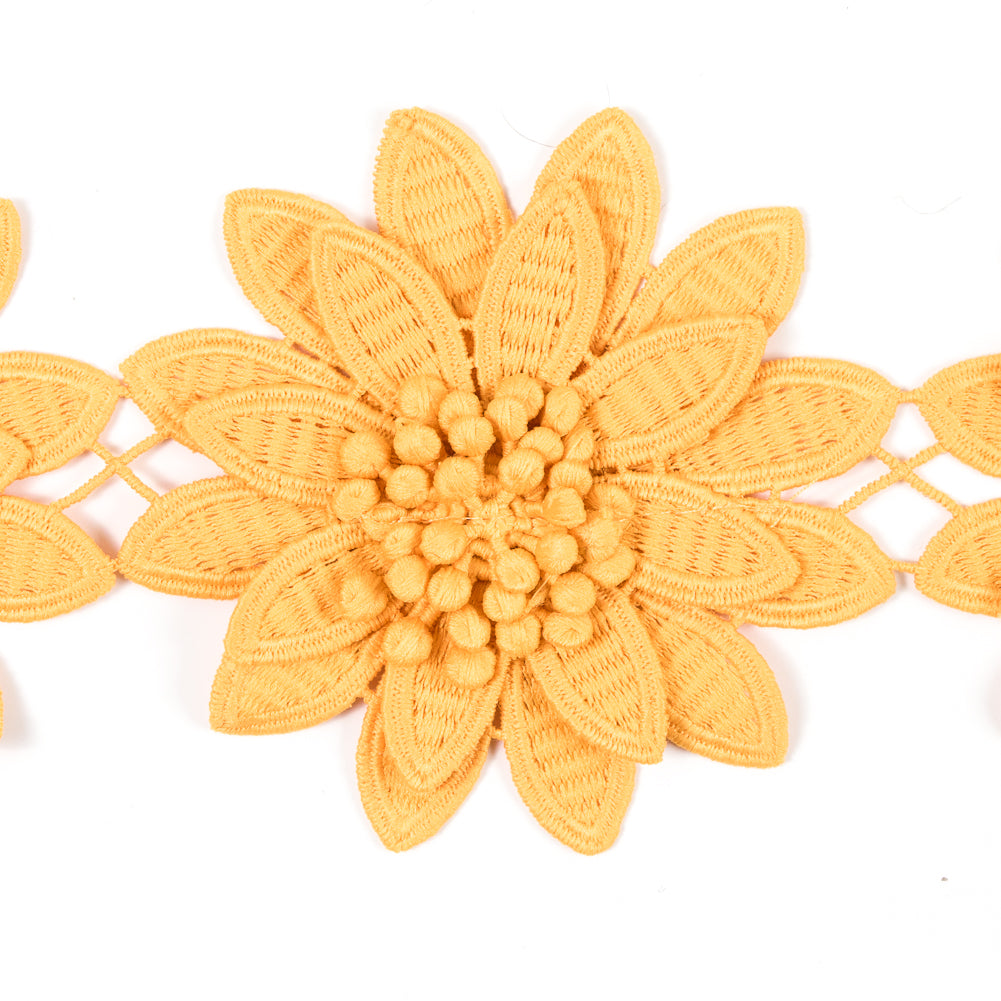 Yellow 3D Floral Lace Trim - 3.75