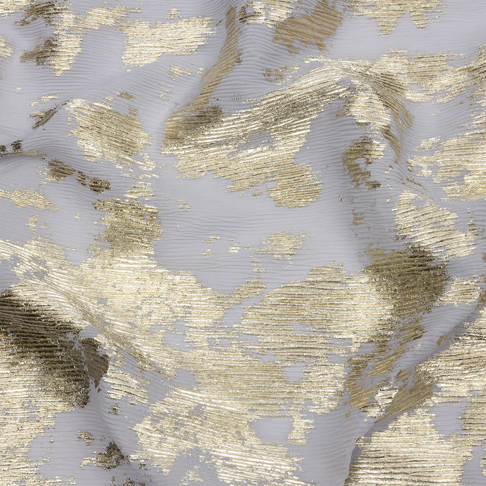 Polyester Chiffon Plisse with Abstract Gold Foiling - Gray - Aralia Collection - Joann Fabrics