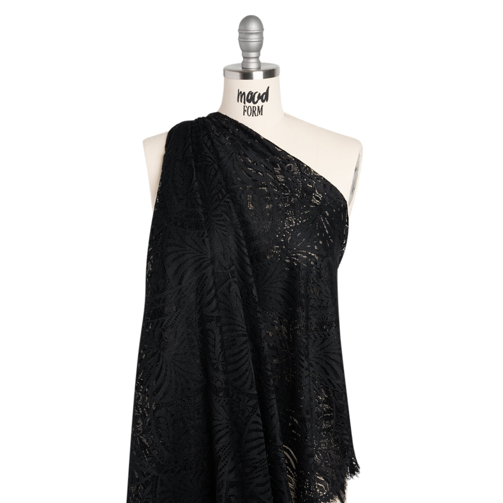 Luminous Raschel Lace Panel with Finished Edges - Black Fancy Floral Scallops - Joann Fabrics