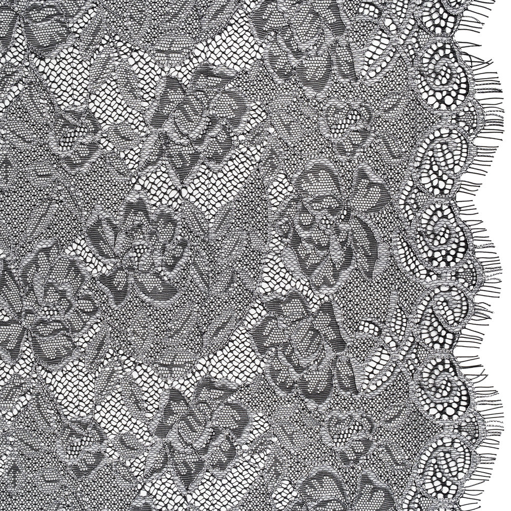 Corded Lace with Finished Edge - White on Black Sweeping Roses - Joann Fabrics