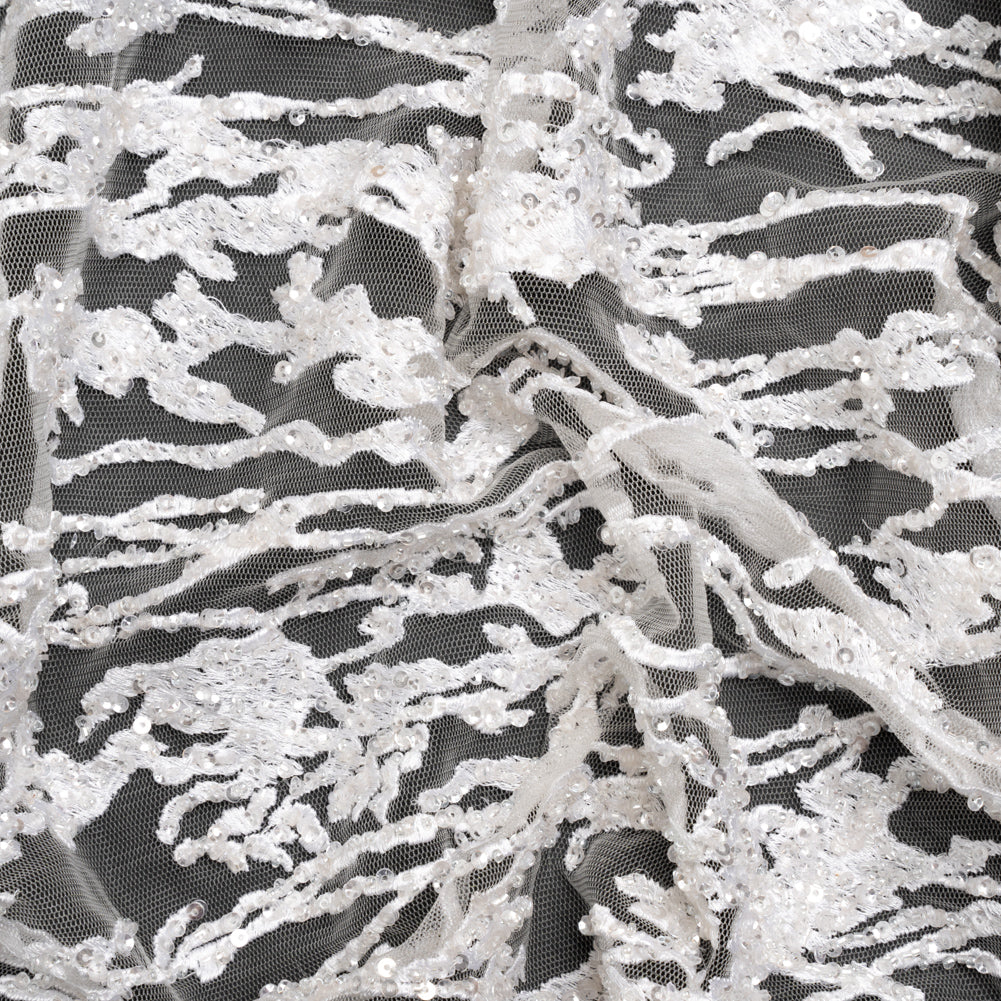 Embroidered Lace with Beads and Sequins - Off-White Abstract Lines - Joann Fabrics