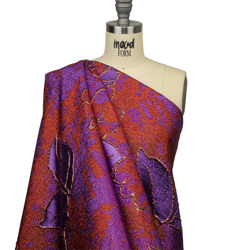 Metallic Red, Purple and Orange Mottled Floral Luxury Brocade - Joann Fabrics