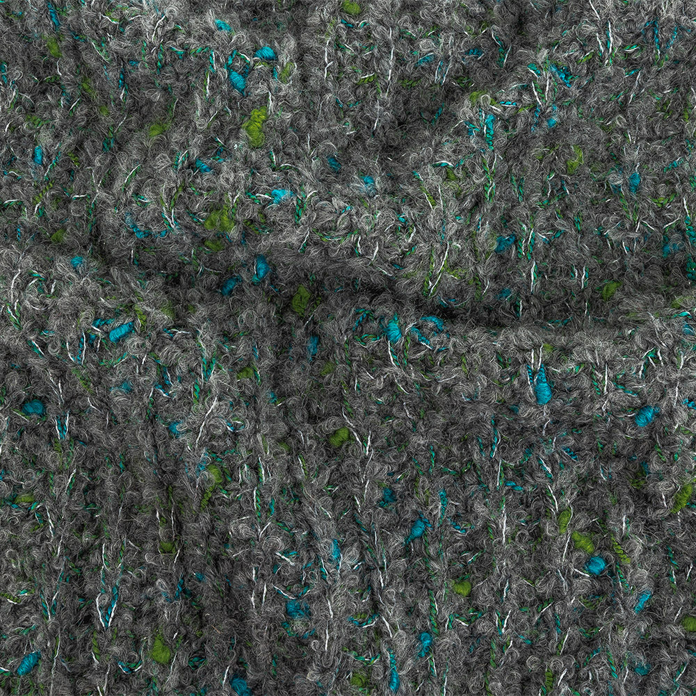 Gray, Mosaic Blue and Lime Boucled Wool Sweater Knit - Joann Fabrics