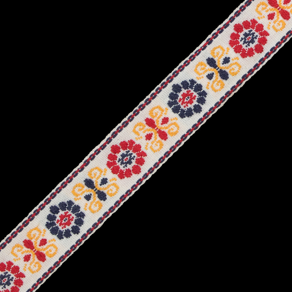 Yellow, Red and Blue Floral German Jacquard Ribbon - 0.75