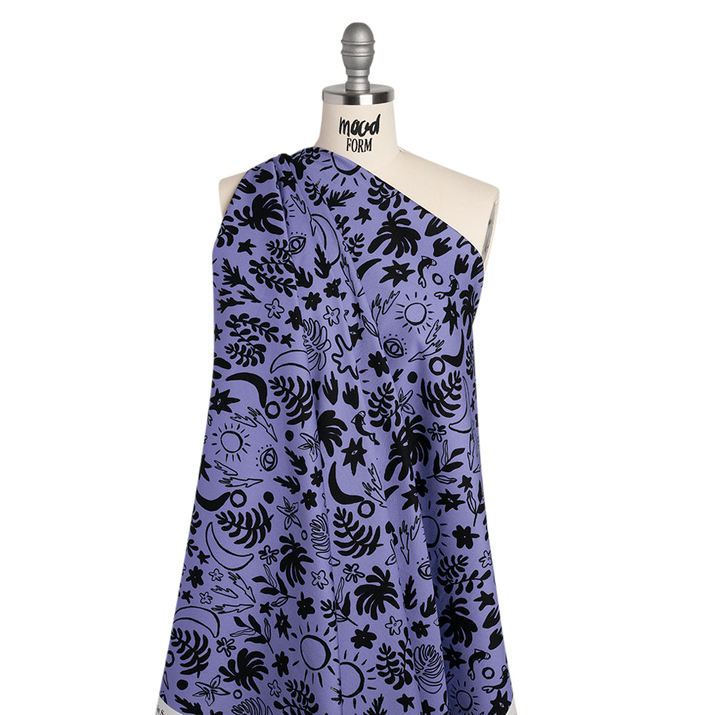Stretch Cotton Twill Print - Blue and Black Simple Doodles - Mood Exclusive Twin Flame - Joann Fabrics