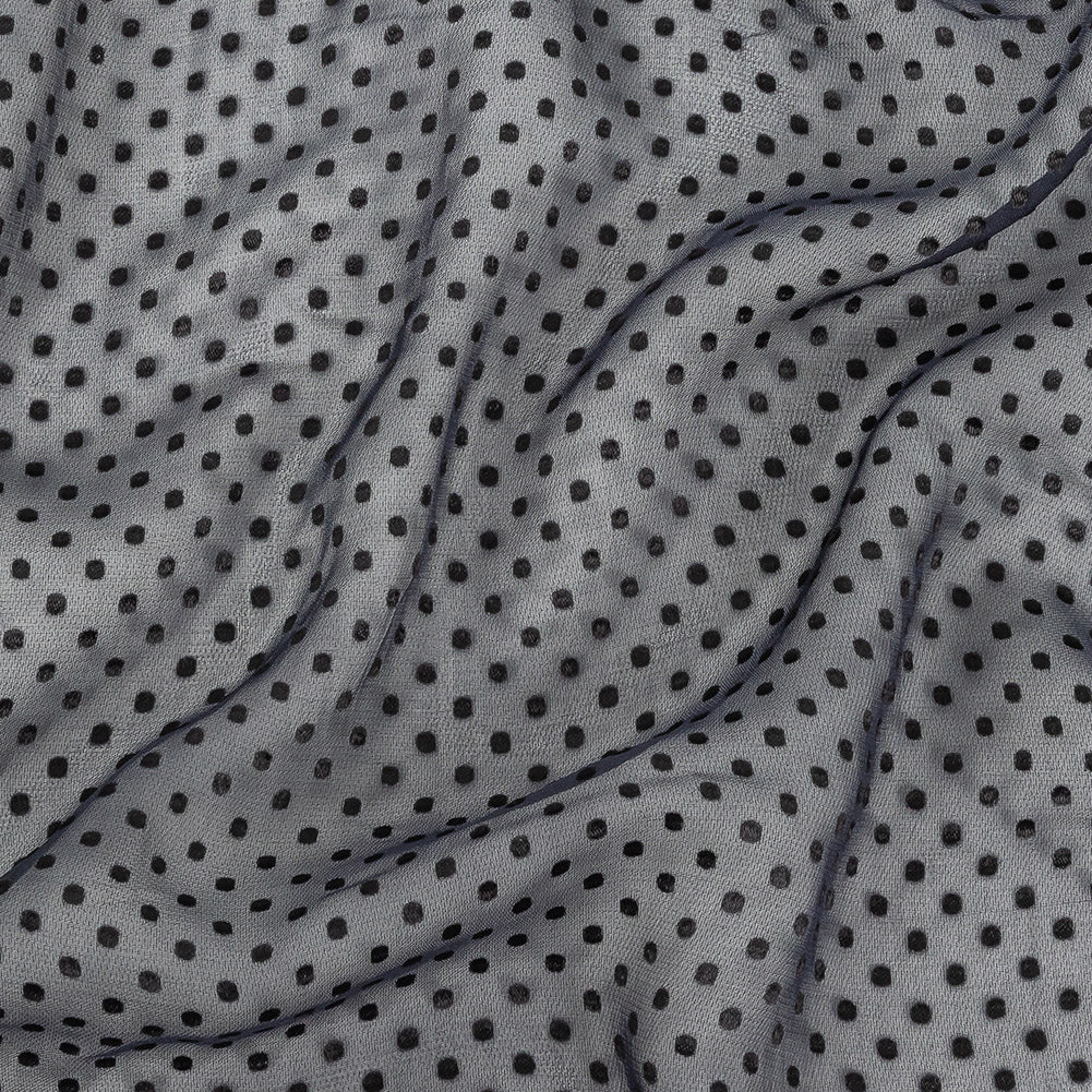 Famous Australian Designer Black Iris Chiffon Silk with Luminous Burnout Polka Dots - Joann Fabrics