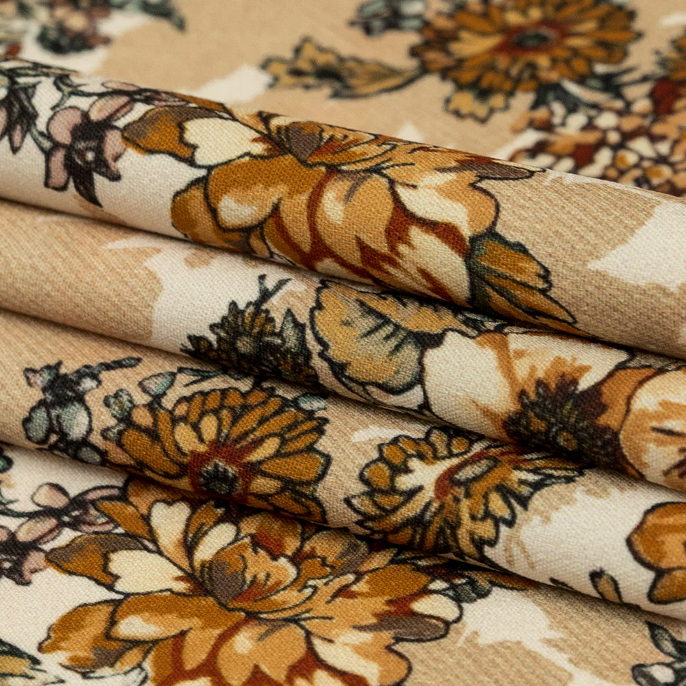 Stretch Polyester Crepe - Orange Flowers and Shadows - Spectral Lights Print - Mood Exclusive Crow Collection - Joann Fabrics