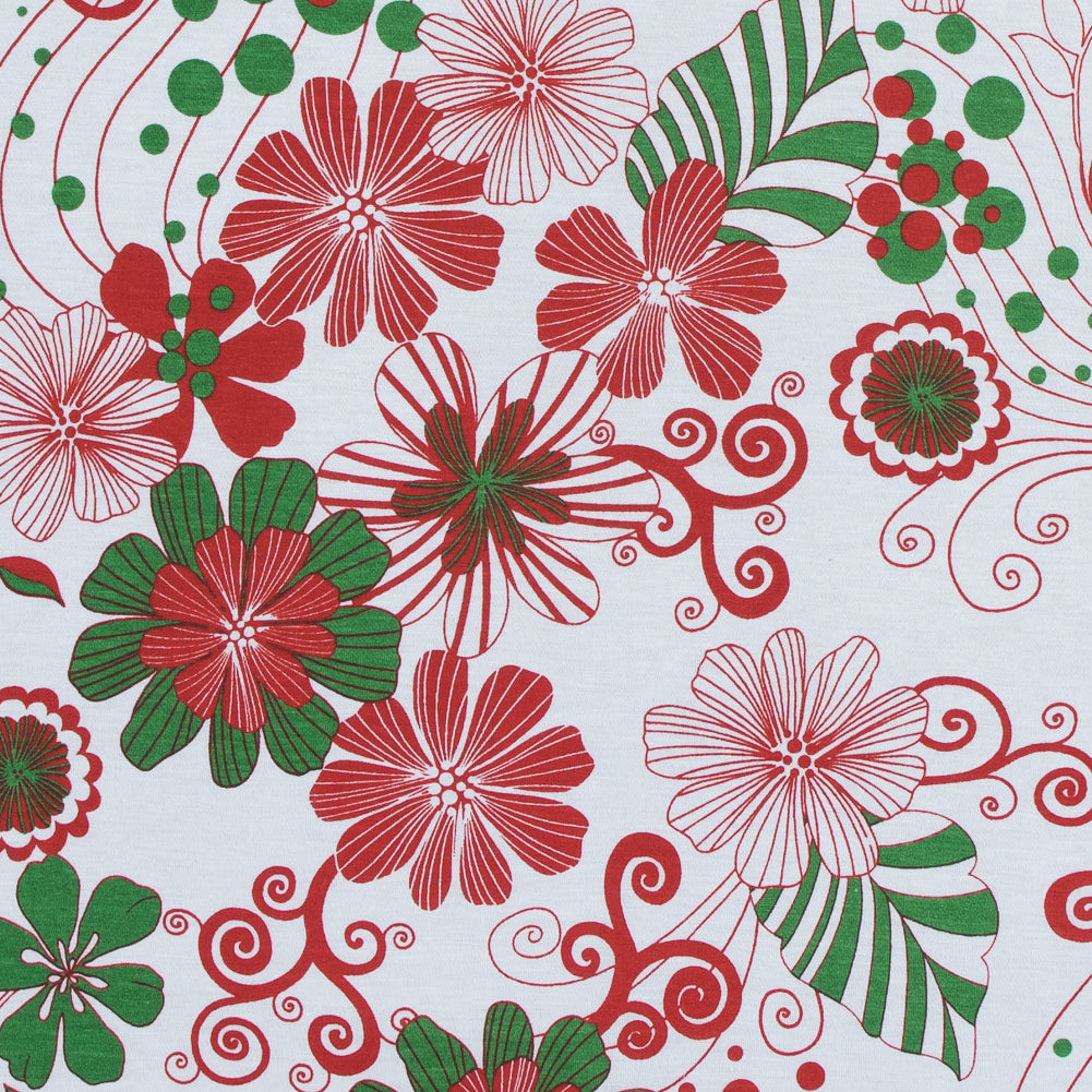 Red, Green and White Christmas-Spirited Floral Cotton Jersey - Joann Fabrics