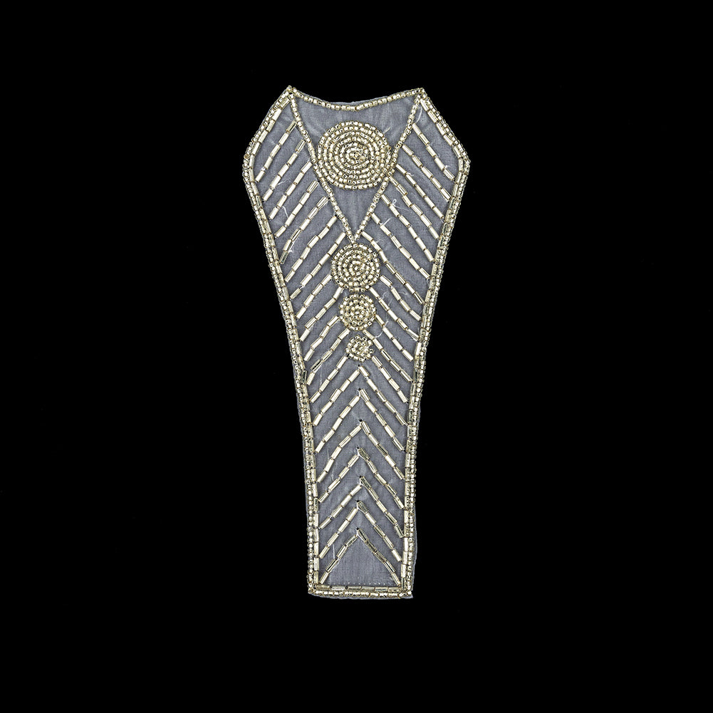 Vintage Silver-lined Bugle and Chop Beaded Abstract Applique - 7.25