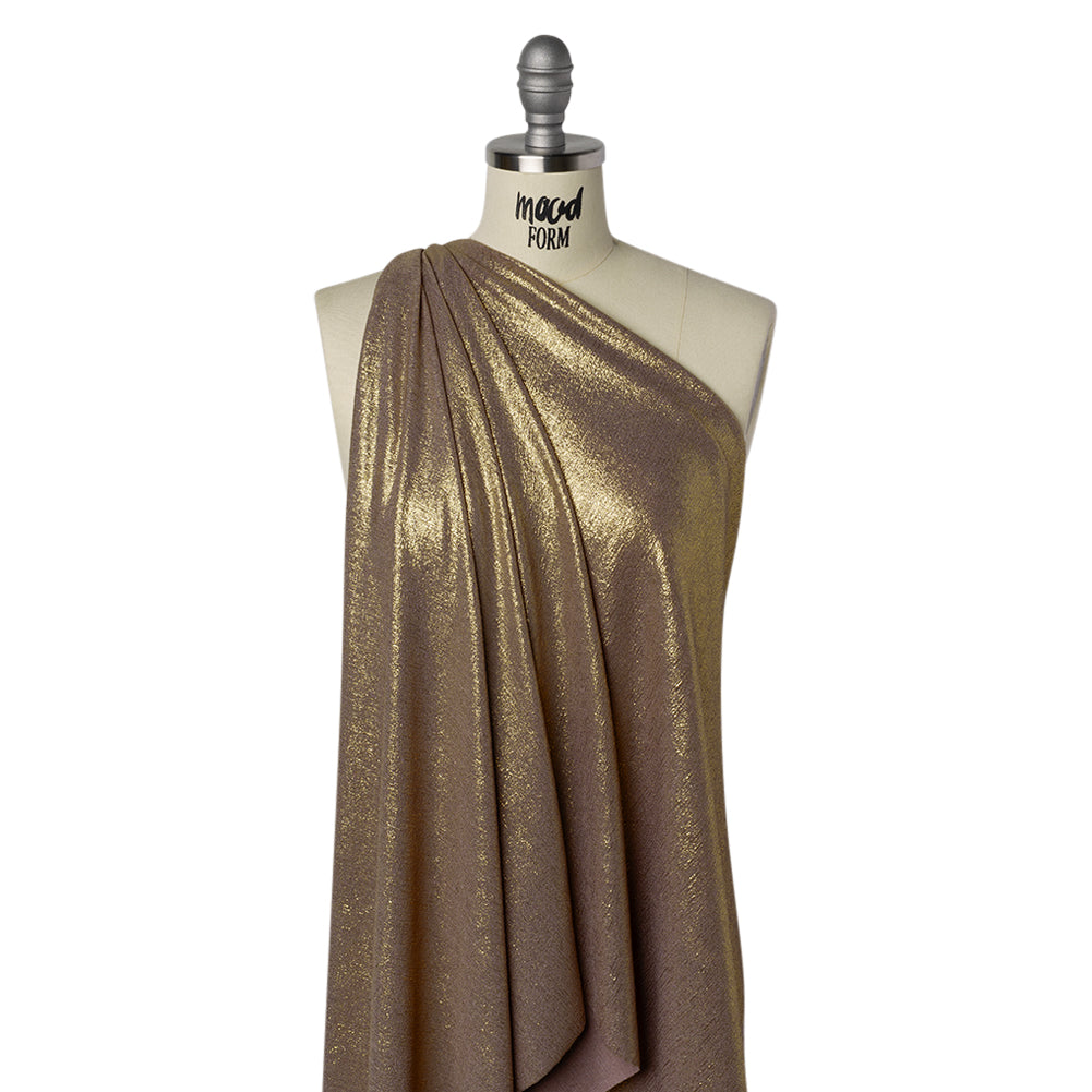 Metallic Foiled Uneven Stretch Rib Knit - Gold on Taupe - Estelle Collection - Joann Fabrics