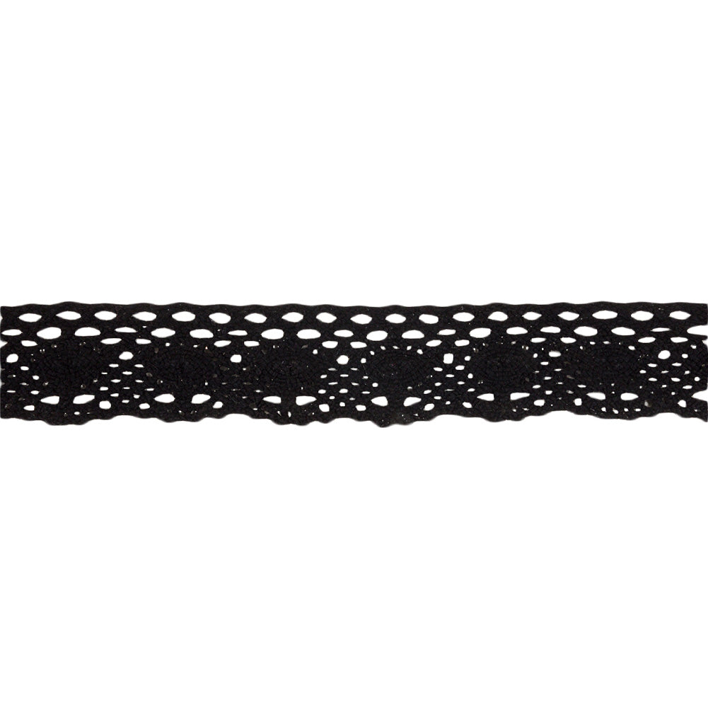 Black Lozenges and Latticework Crochet Lace Trim - 1.5