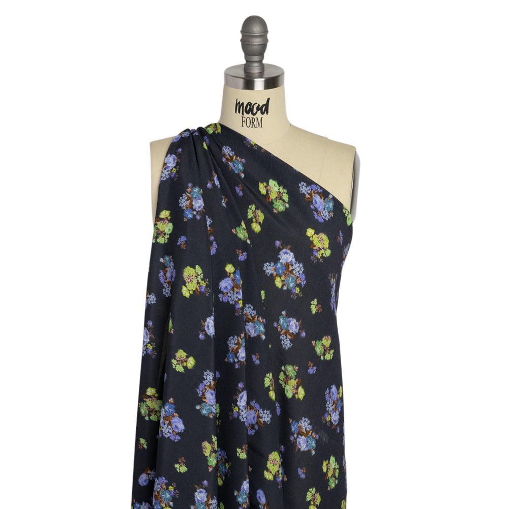 Viscose Crepe Print - Navy, Periwinkle and Lime Green Ikat Floral - Mood Exclusive Rosy Visions - Joann Fabrics