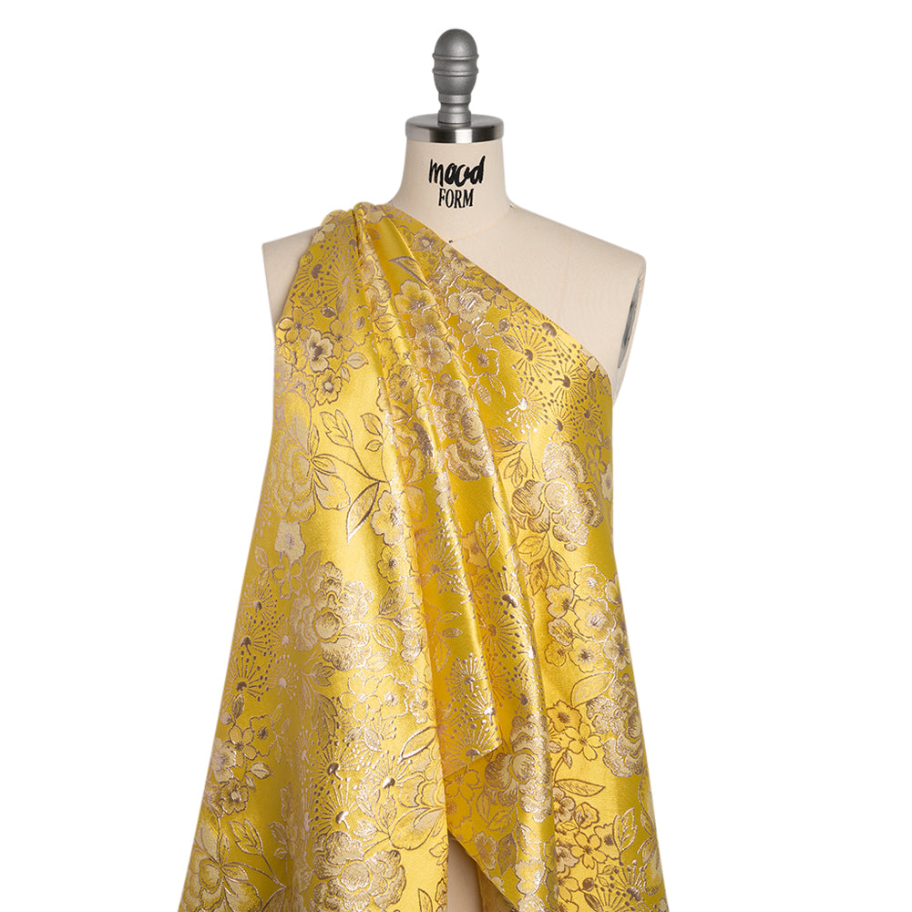 Metallic Brocade - Sunshine Yellow and Gold Flower Garden - Joann Fabrics