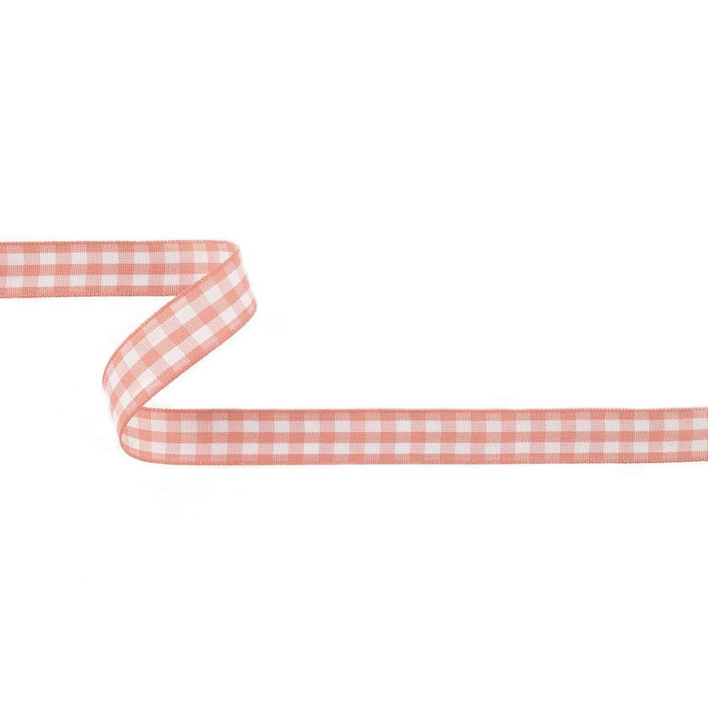 Rose and Bright White Gingham Woven Ribbon - 0.625