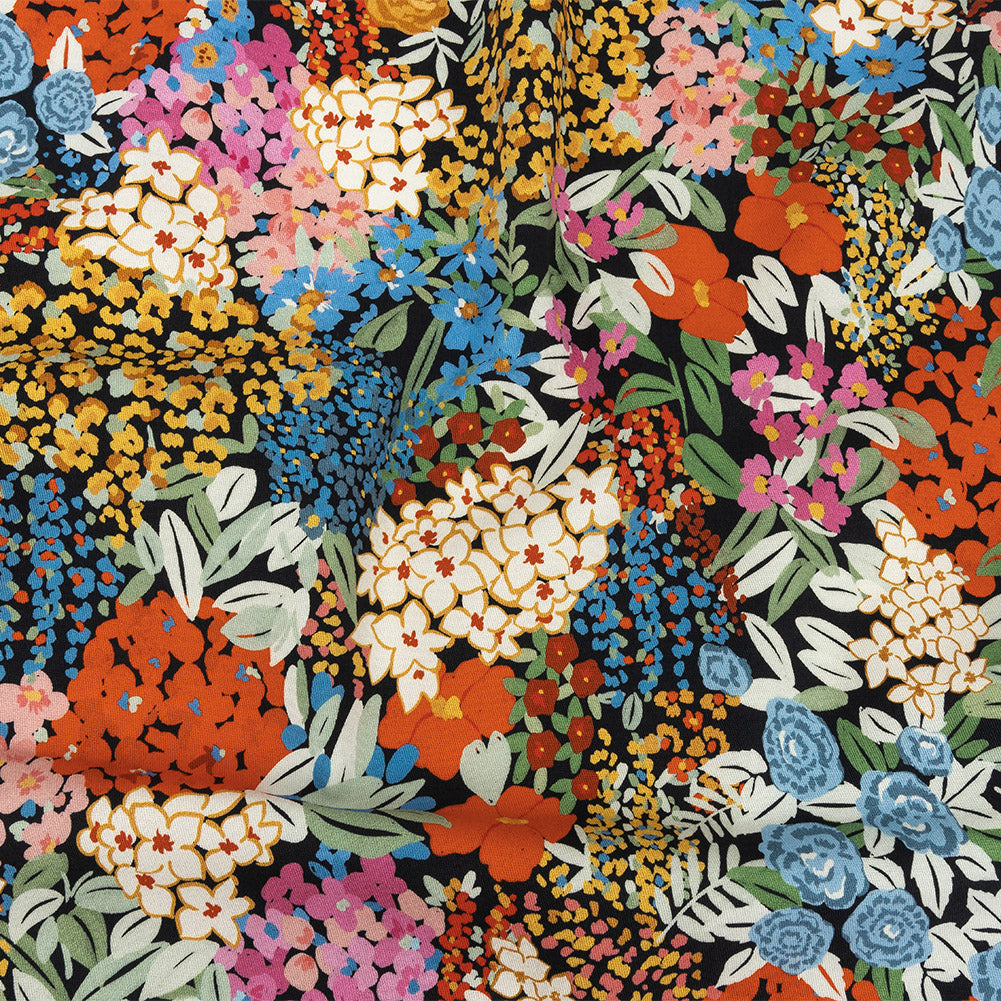 Cotton Stretch Twill Print - Black Floral - Mood Exclusive Bunches 0' Blooms - Joann Fabrics