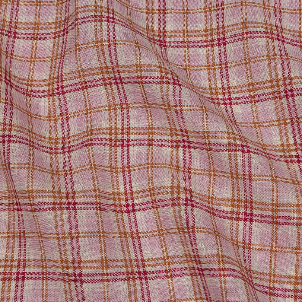 Pink, Orange and Cream Plaid Lightweight Linen Woven - Joann Fabrics