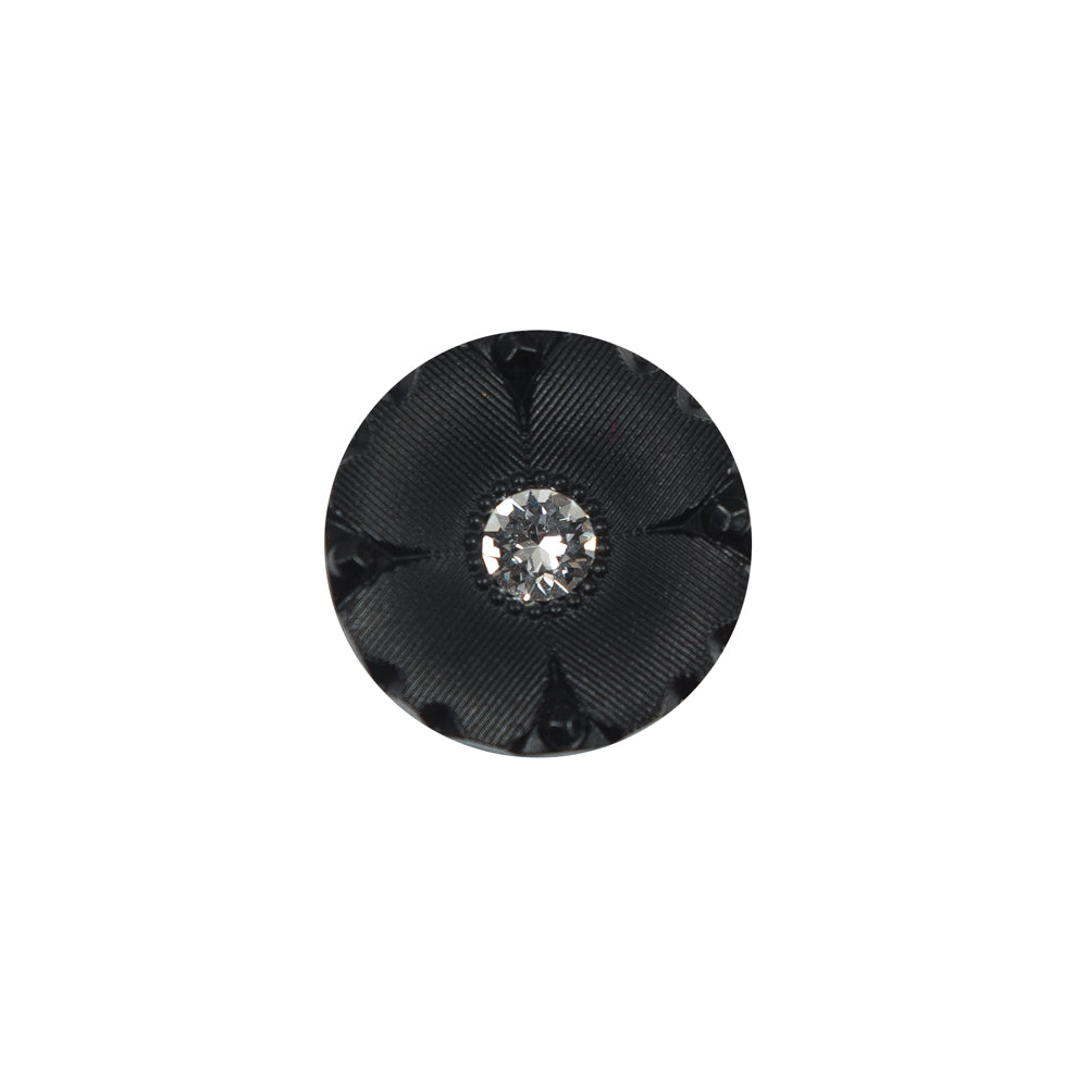 Italian Black Floral Rhinestone-Centered Nylon Button - 24L/15mm - Joann Fabrics