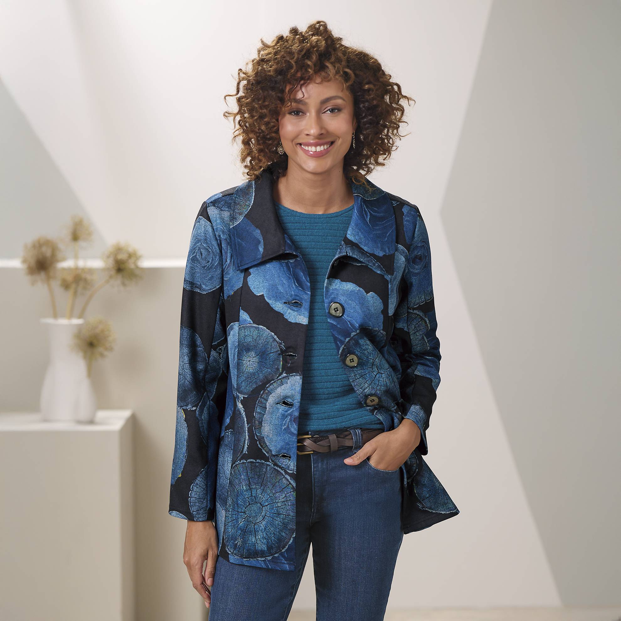 Abstract Brushed-Knit Jacket, Button Front, Pockets - Northstyle Catalog