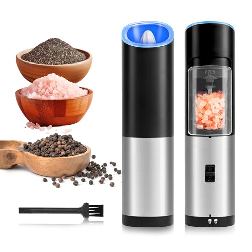 Gravity Electric Salt and Pepper Grinder Set (2 Pack) with LED Light ...