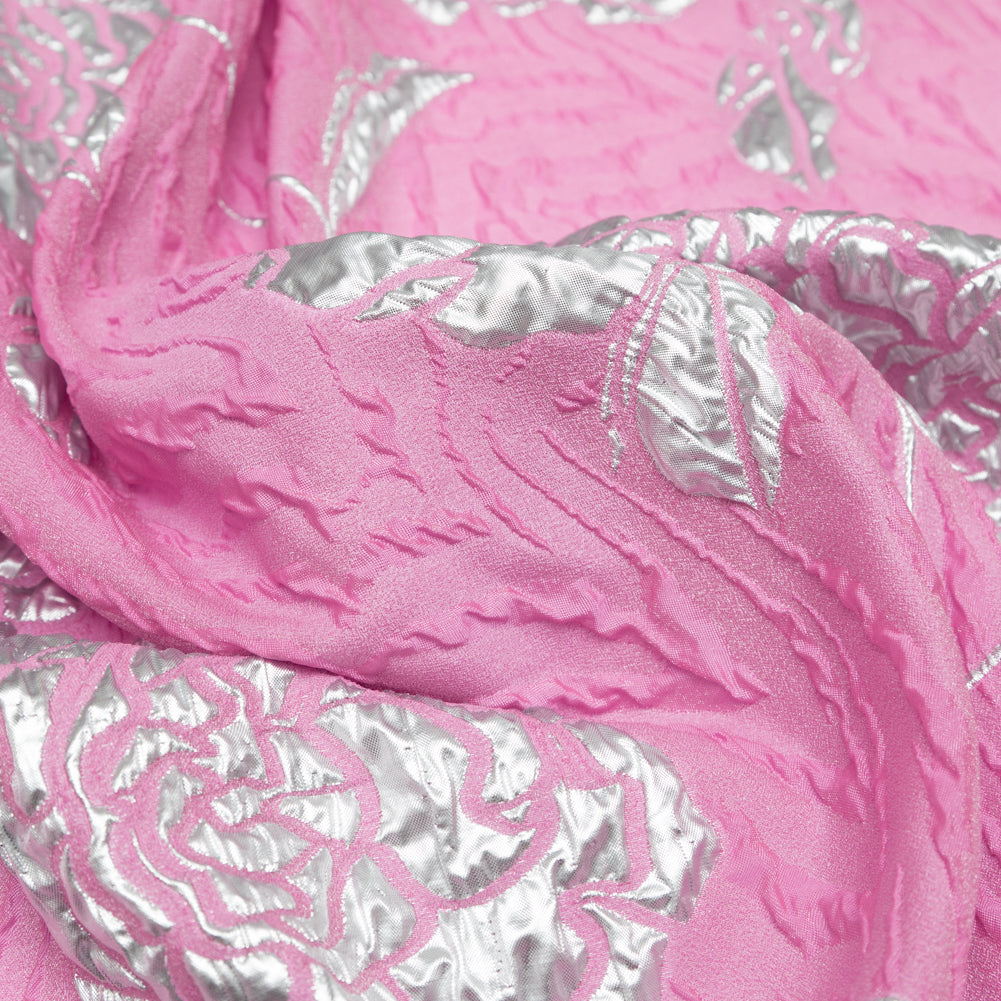 Metallic Silver and Wild Orchid Rosy Luxury Brocade - Joann Fabrics