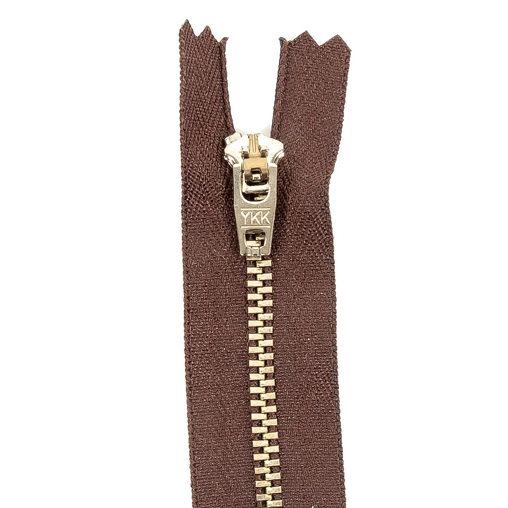 YKK Brown Metal Closed Bottom Zipper with Silver Teeth - 5