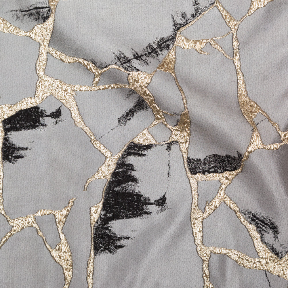 Metallic Gold, London Fog and Black Satin-Faced Abstract Luxury Brocade - Joann Fabrics