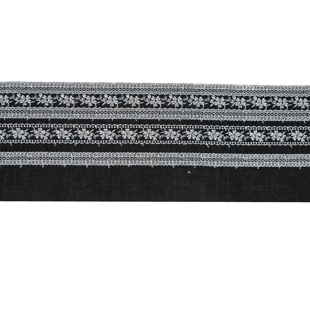Black and White Striped Floral Embroidered Trim - 6