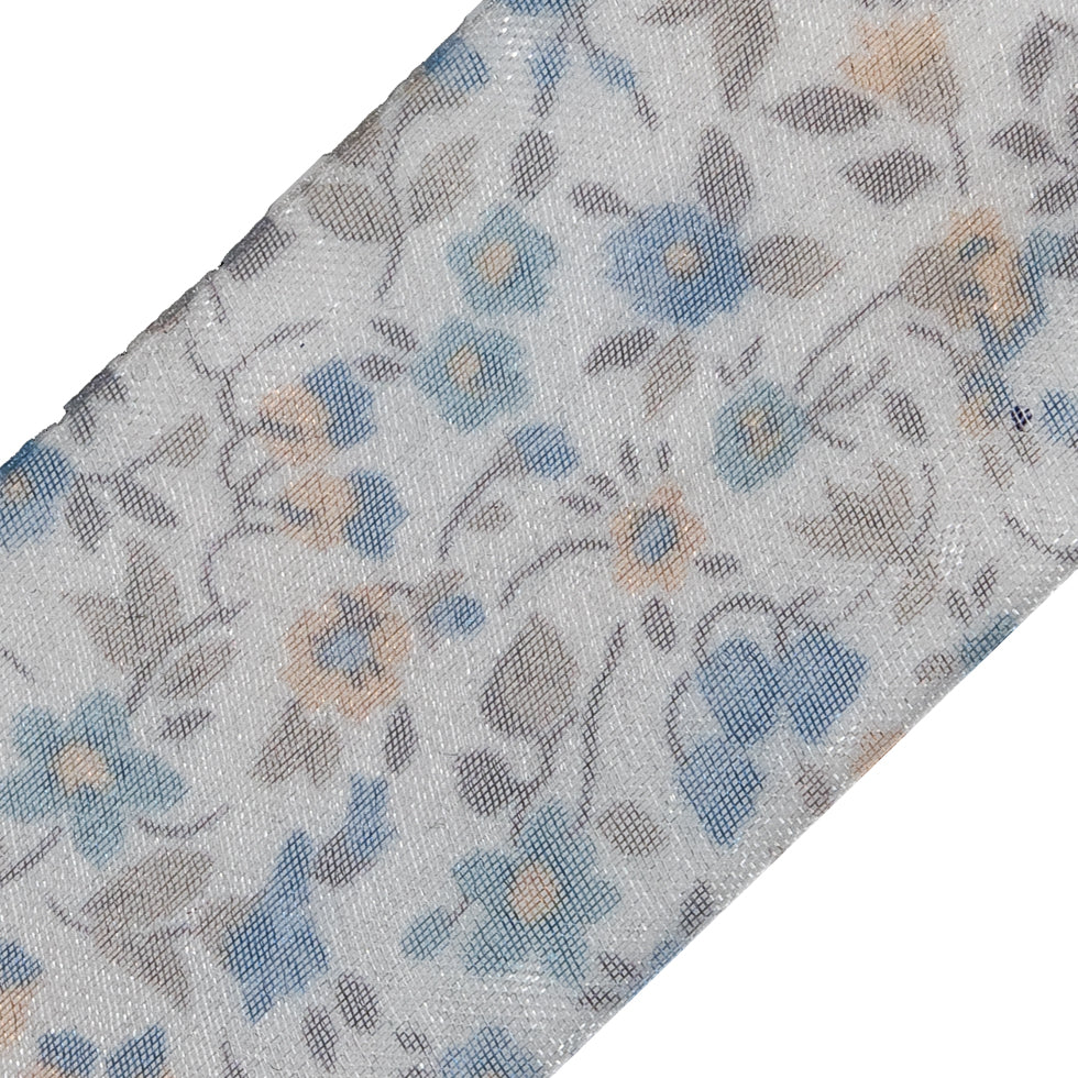 Blue Floral Printed Sheer Ribbon - 1.5
