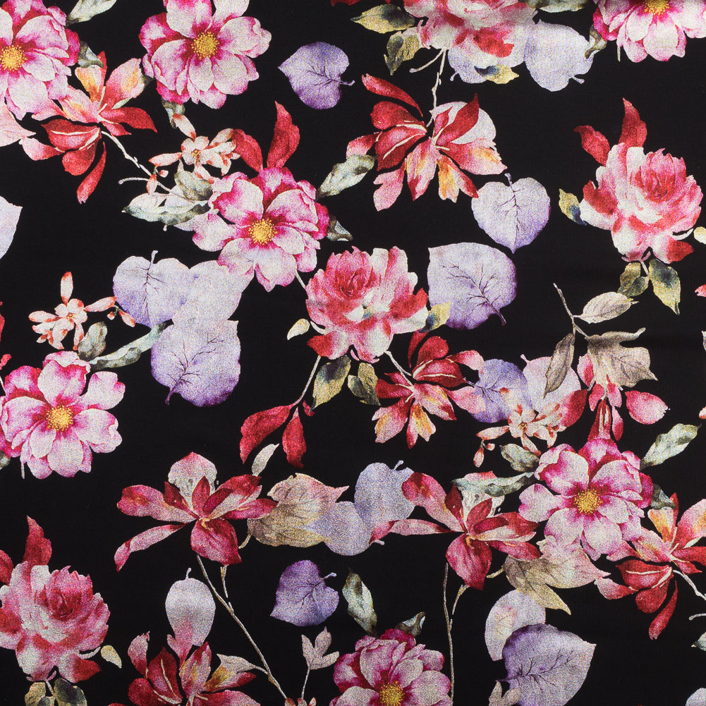 Black Ponte Knit with Multicolor Floral Foil Design - Joann Fabrics
