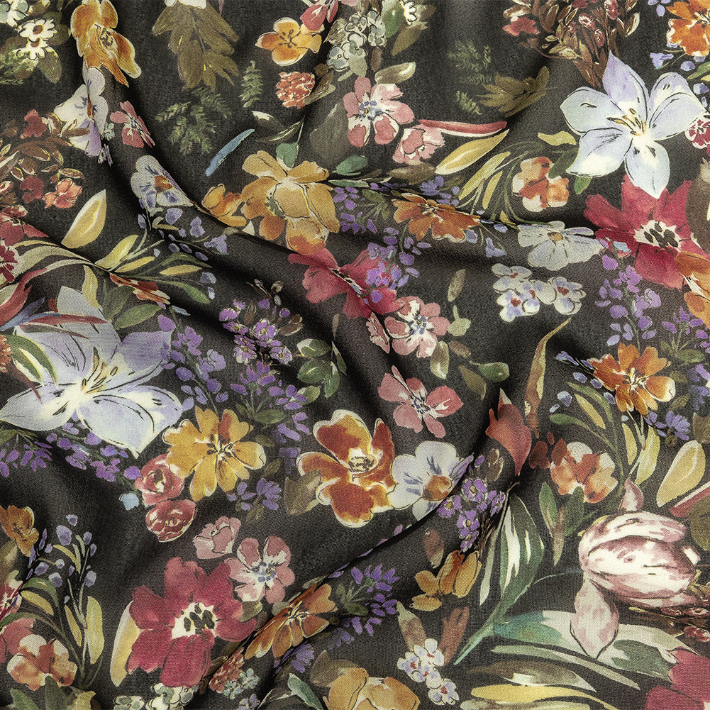 Mood Exclusive Black Onyx Morning Glories Viscose Georgette - Joann Fabrics
