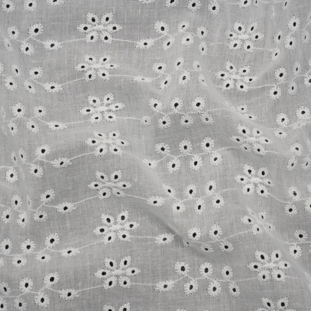 Embroidered Eyelet Cotton Voile - White Dainty Flower Vines - Naomi Collection - Joann Fabrics
