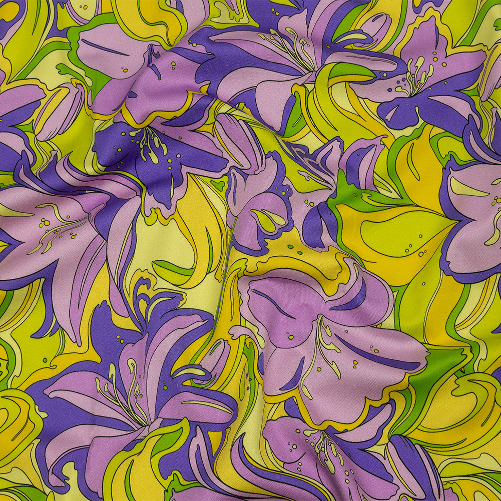 Stretch Cotton Sateen - Purple and Yellow Floral - Far Out Florals Print - Mood Exclusive Groove Collection - Joann Fabrics
