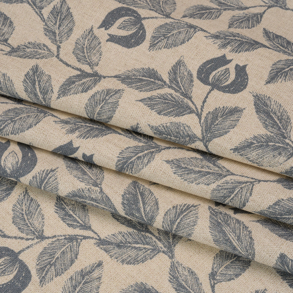 Printed Cotton Canvas - Ink Budding Flowers and Leaves - British Imported - Joann Fabrics