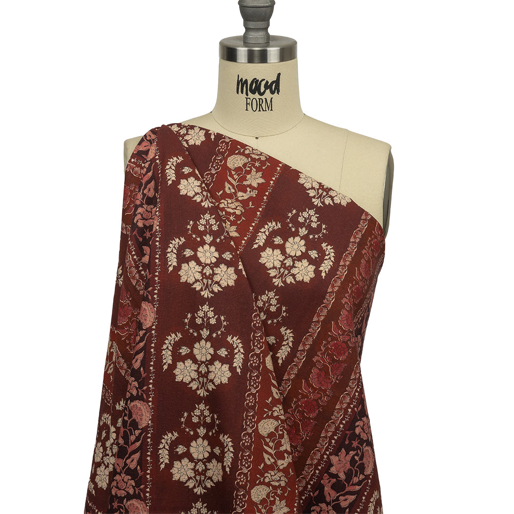Linen and Rayon Woven - Burgundy Floral Stripes - Garden Paths Print - Mood Exclusive Rockland Collection - Joann Fabrics