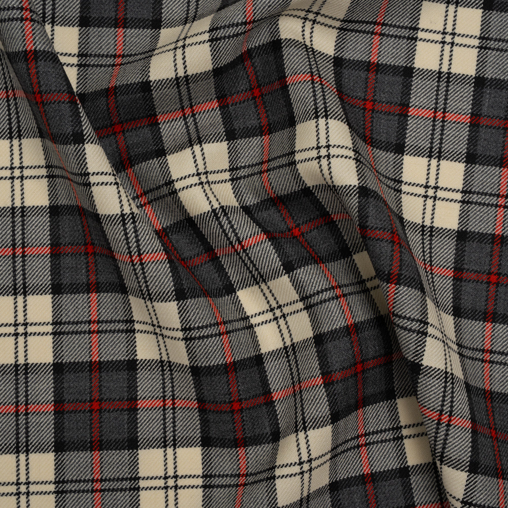 Virgin Wool Twill Made in Italy - Cream, Charcoal and Red Plaid - Joann Fabrics