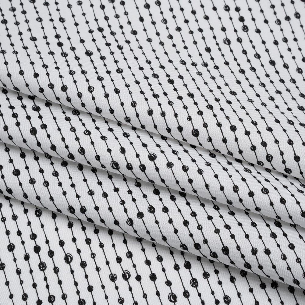 Printed Quilting Cotton by Patrick Lose for Northcott - Black on White Doodle Beaded Stripe - Basically Black & White Collection - Joann Fabrics