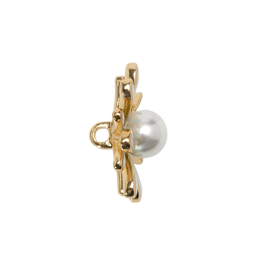 Enameled Metal and Pearl Shank Back Button - 36L/23mm - Green, Pearl White, and Gold Flower - Joann Fabrics