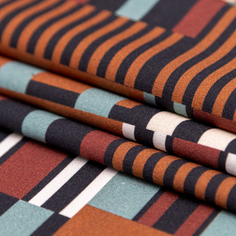 Stretch Cotton Sateen - Blue and Brown Geometric - Kernel of Truth Print - Mood Exclusive Harvest Collection - Joann Fabrics