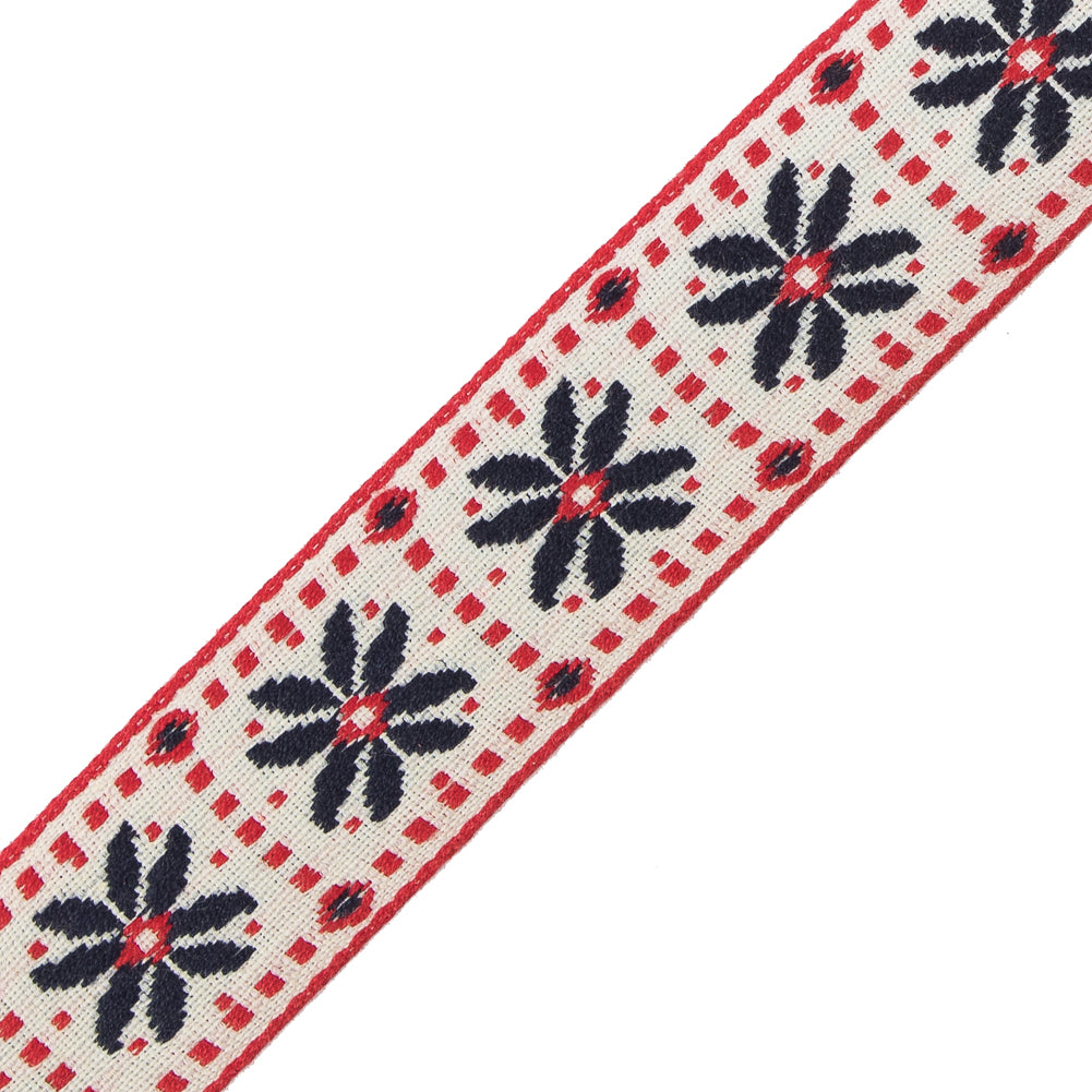 German Red and Blue Floral Jacquard Ribbon - 1