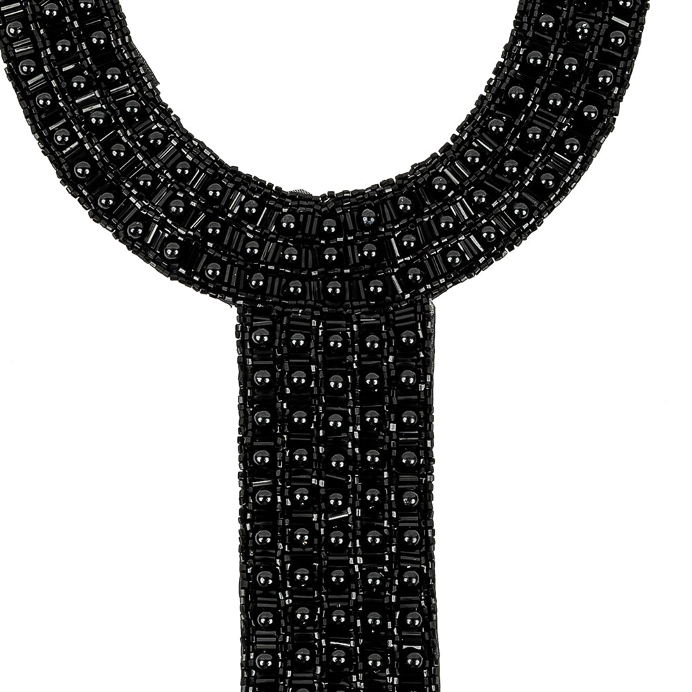 Vintage Fancy Black Beaded Neckline Applique - 13