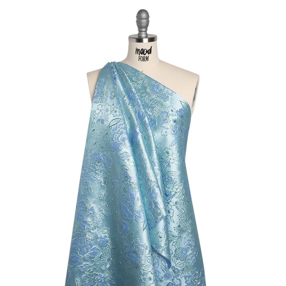 Metallic Brocade - Baby Blue and Aqua Flower Garden - Joann Fabrics