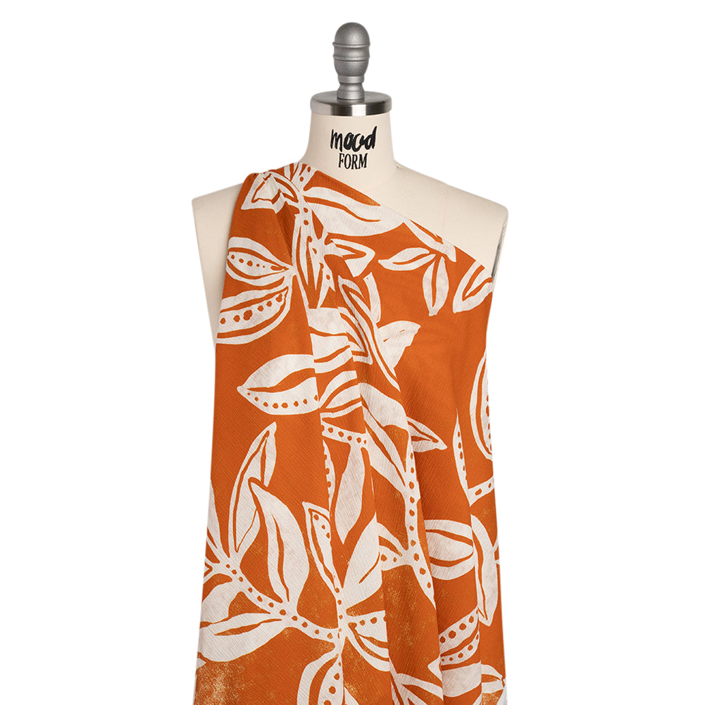 Slubbed Gauzy Cotton Woven - Pumpkin Orange and Cream Vines - Mood Exclusive Sandswept Tangle Print - Joann Fabrics