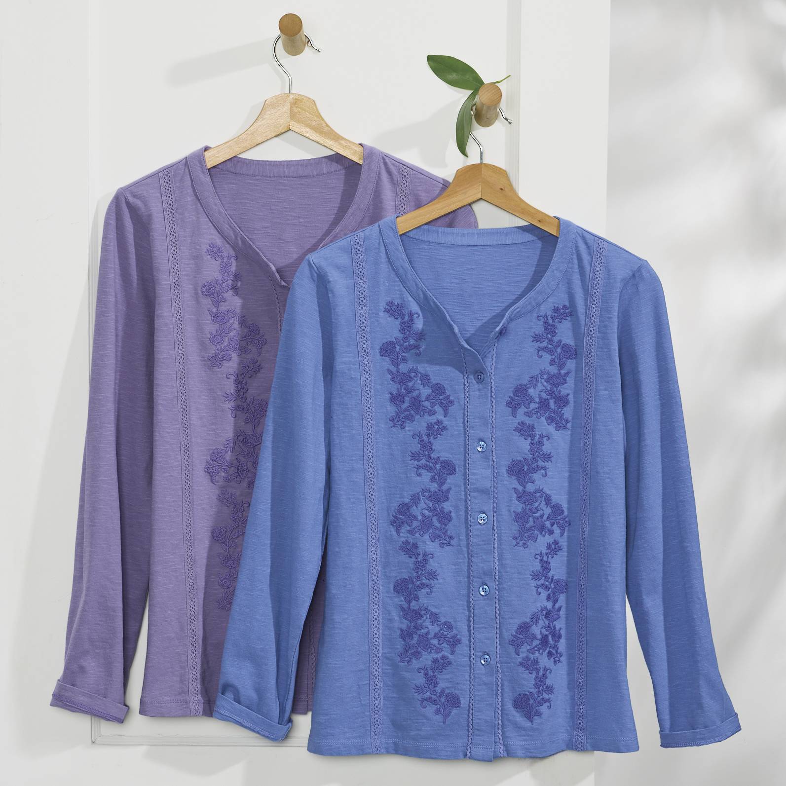 Vintage Wash Embroidered Cotton Top, Slub Knit, Lace Trim - Northstyle Catalog