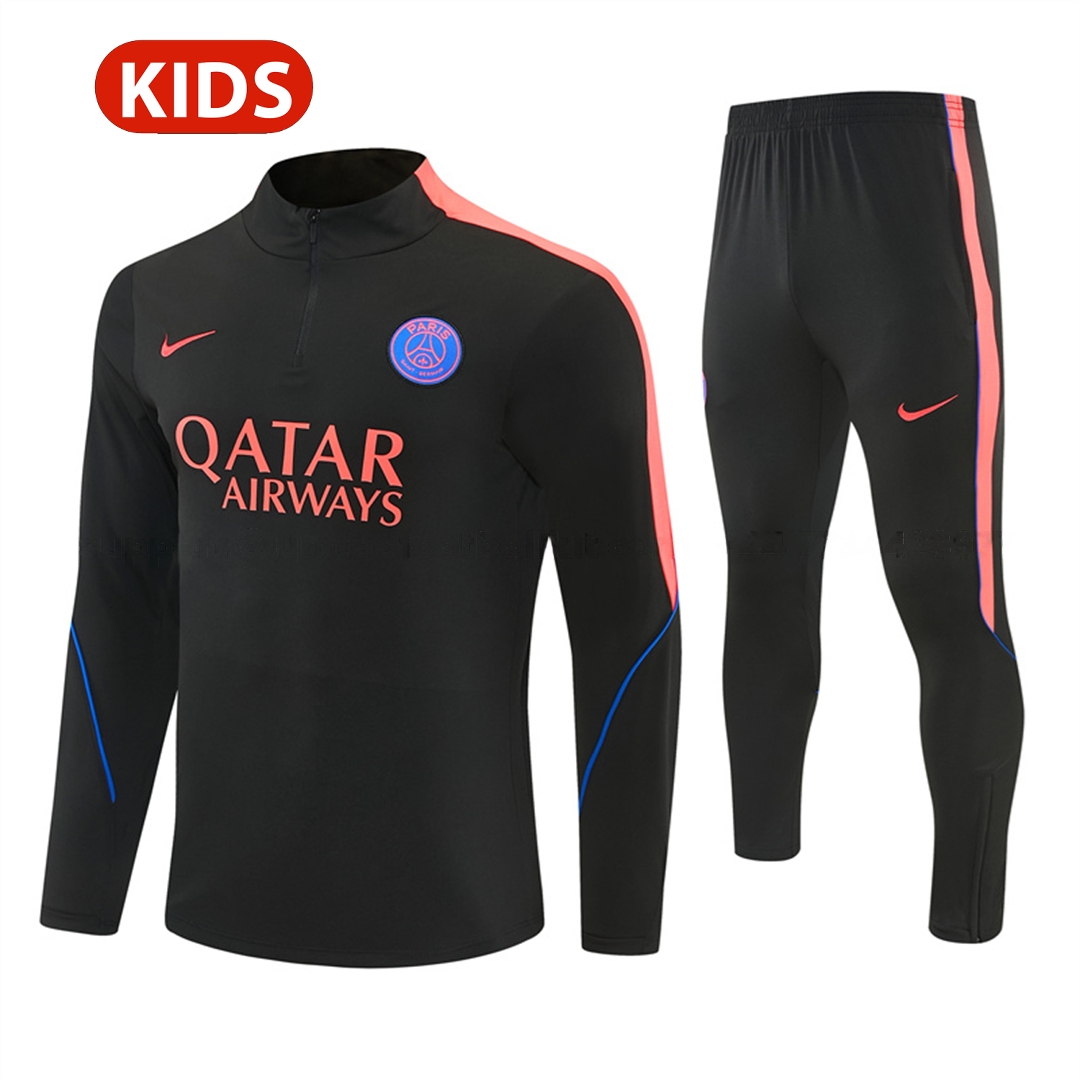 Paris Saint-Germain 26-27 Kids Long Sleeves Training Set - Black With Pink Top & Pants - UnitedFutballJersey