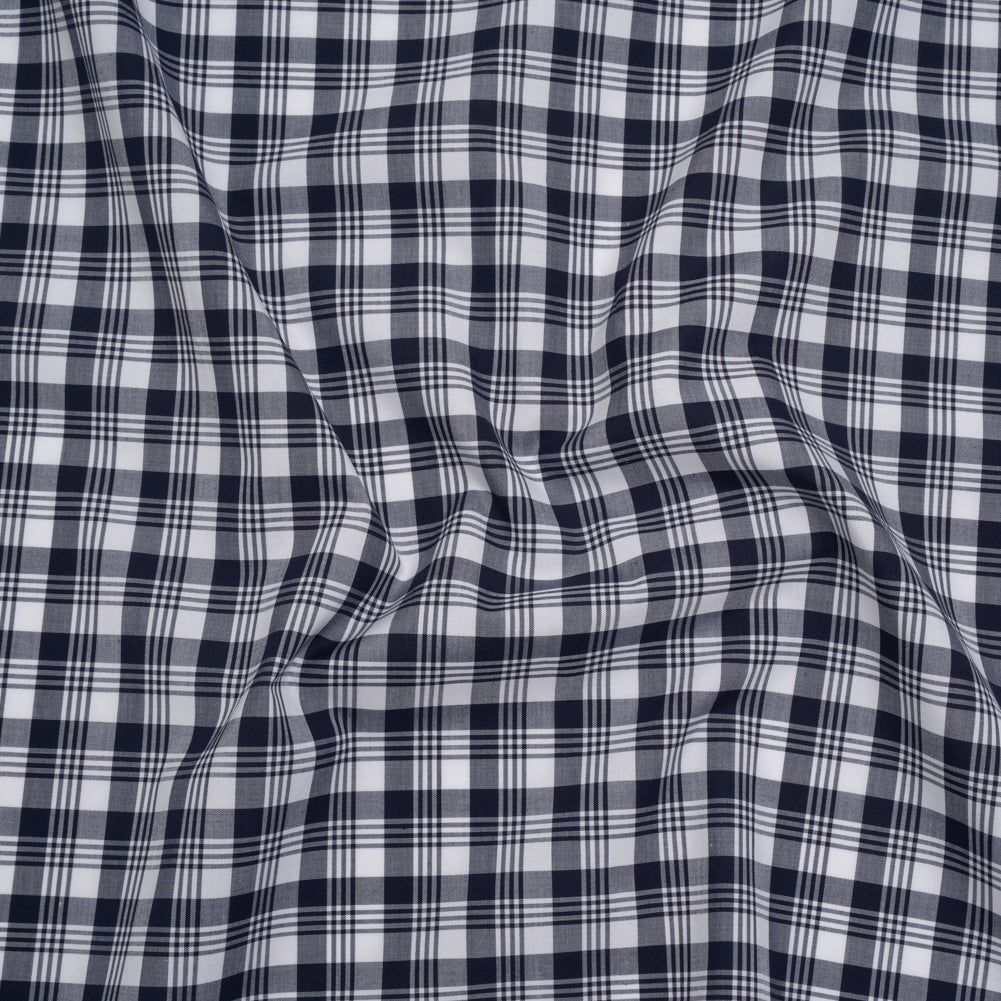 Cotton Shirting - Navy Blue and White Classic Plaid - Deadstock - Joann Fabrics