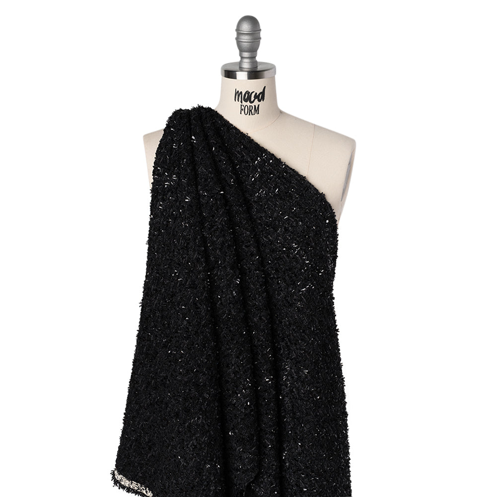 Wool Blend Tweed Boucle by Balenciaga - Black with Metallic Yarns - Designer Deadstock - Joann Fabrics