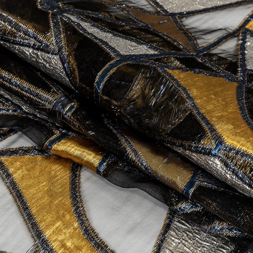 Metallic Gold, Neon Navy and Ice Flow Geometric Burnout Luxury Brocade - Joann Fabrics