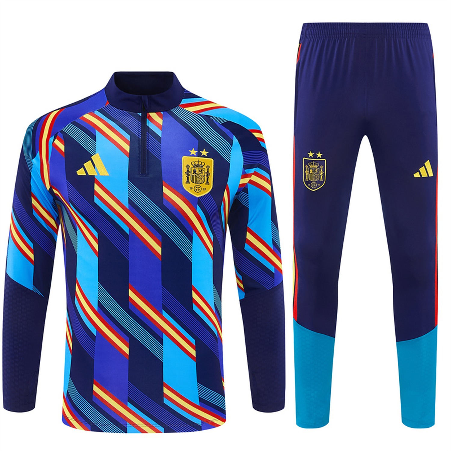 Spain 2026 Two Stars Camouflage Long Sleeve Training Set - Blue Top & Deep Blue Pants - UnitedFutballJersey