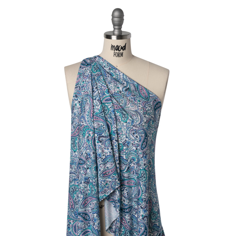 Stretch Rayon Jersey Print - Blue, Mint Green and Pink Paisley - Deadstock - Joann Fabrics