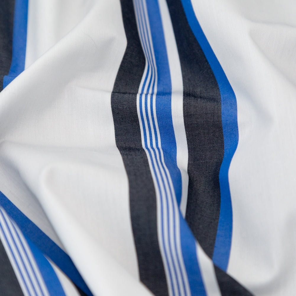 Italian Optic White and Ultramarine Striped Cotton Shirting - Joann Fabrics